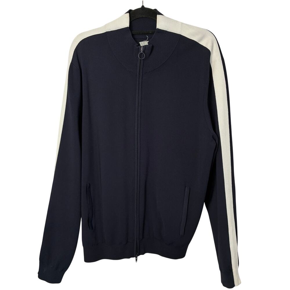 Vince Knit Track Jacket Mens XL Blue White Stripe Athletic Full Zip Athleisure